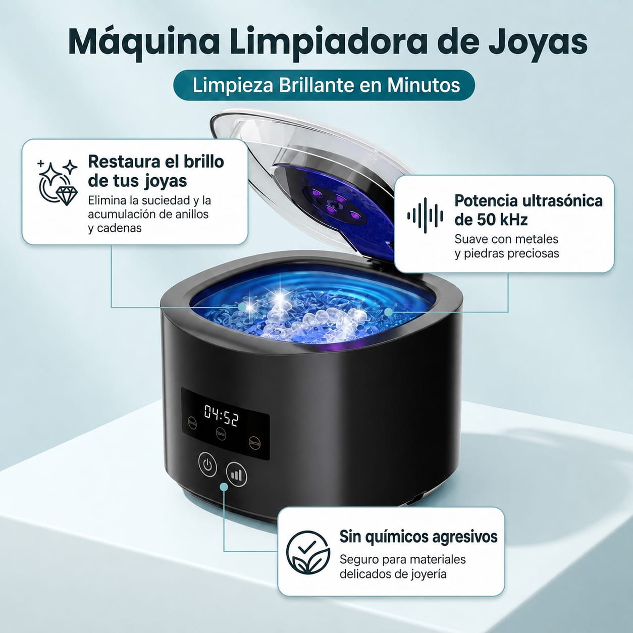 Limpiador Ultrasónico para Dentaduras, Retenedores y Joyas