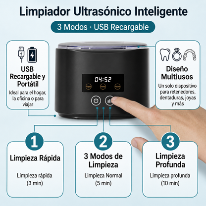Limpiador Ultrasónico para Dentaduras, Retenedores y Joyas