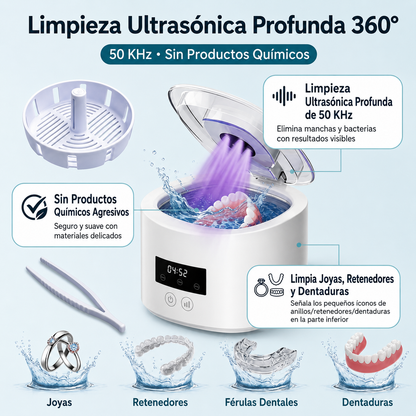 Limpiador Ultrasónico para Dentaduras, Retenedores y Joyas