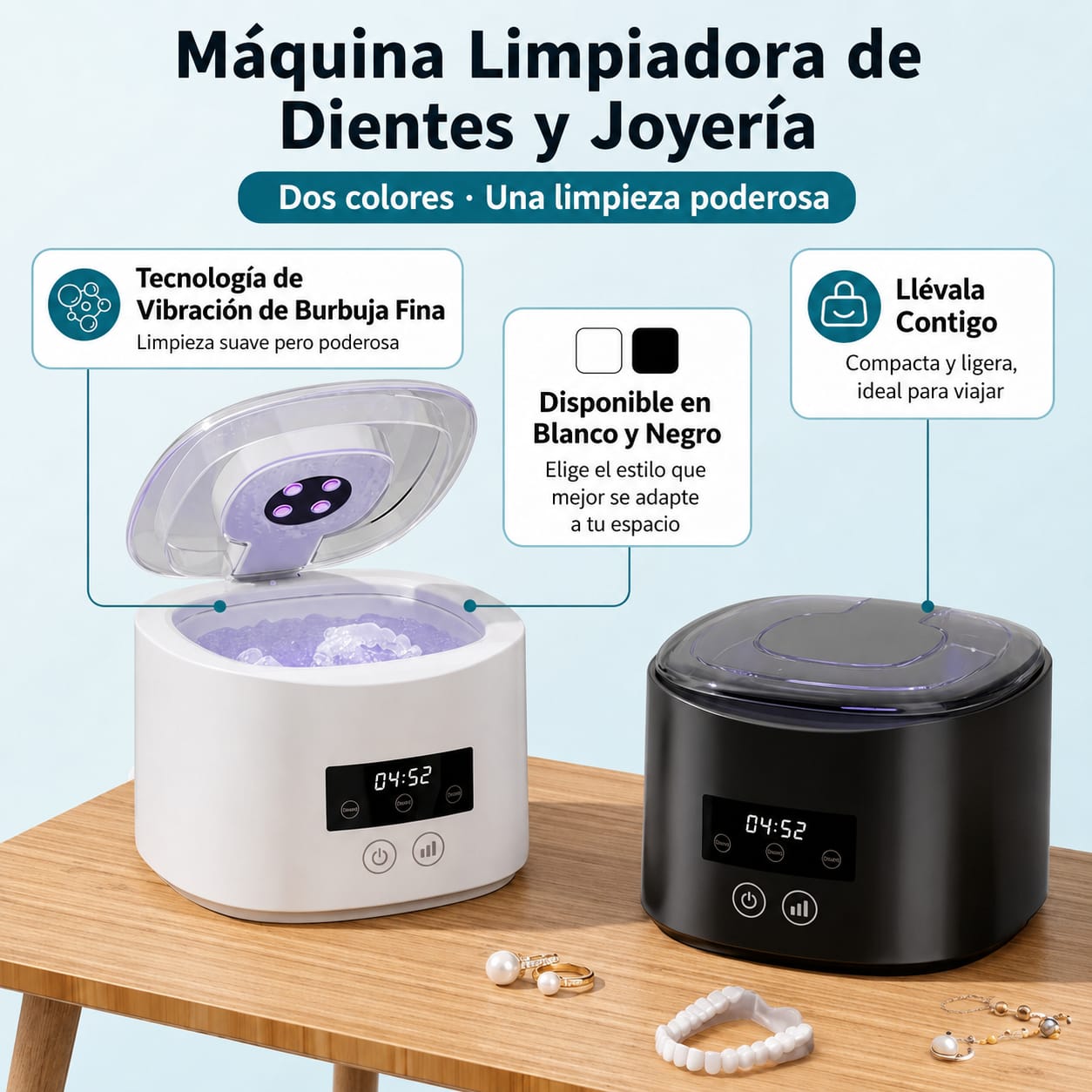 Limpiador Ultrasónico para Dentaduras, Retenedores y Joyas